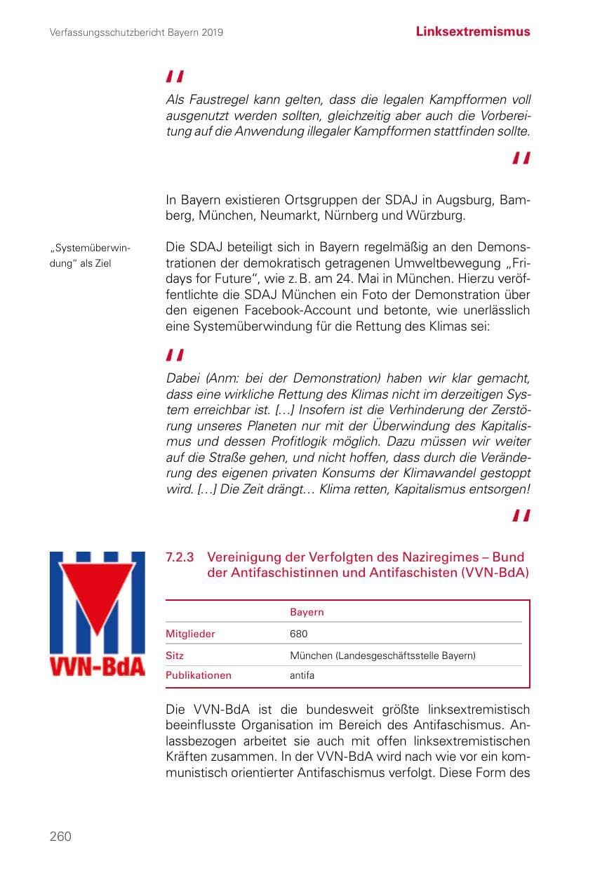 Seite 260 des Verfassungsschutzbericht 2019 Bayern