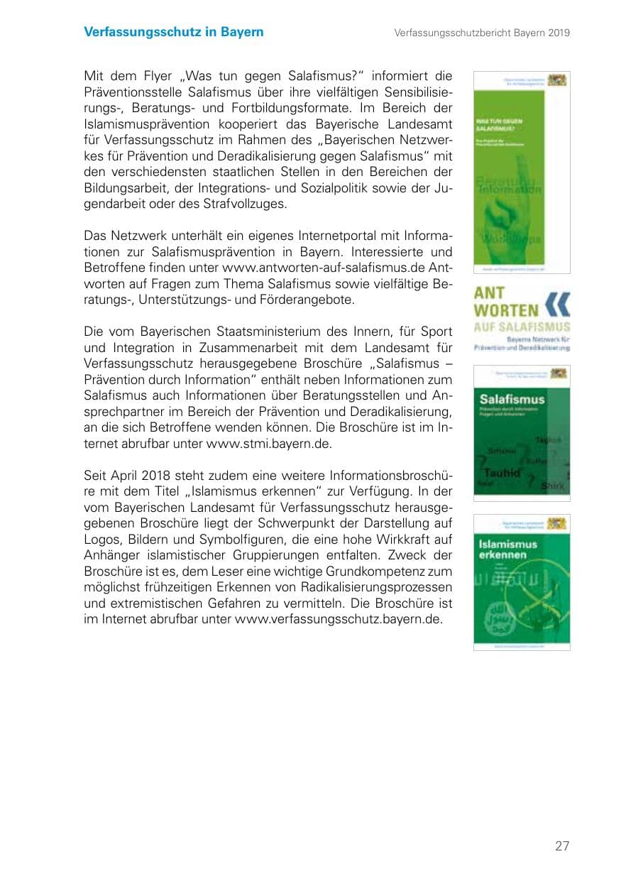 Seite 27 des Verfassungsschutzbericht 2019 Bayern