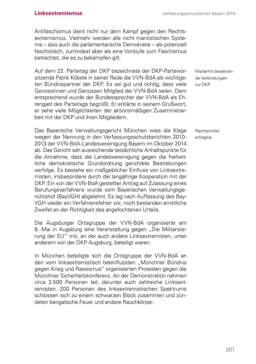 Seite 261 des Verfassungsschutzbericht 2019 Bayern