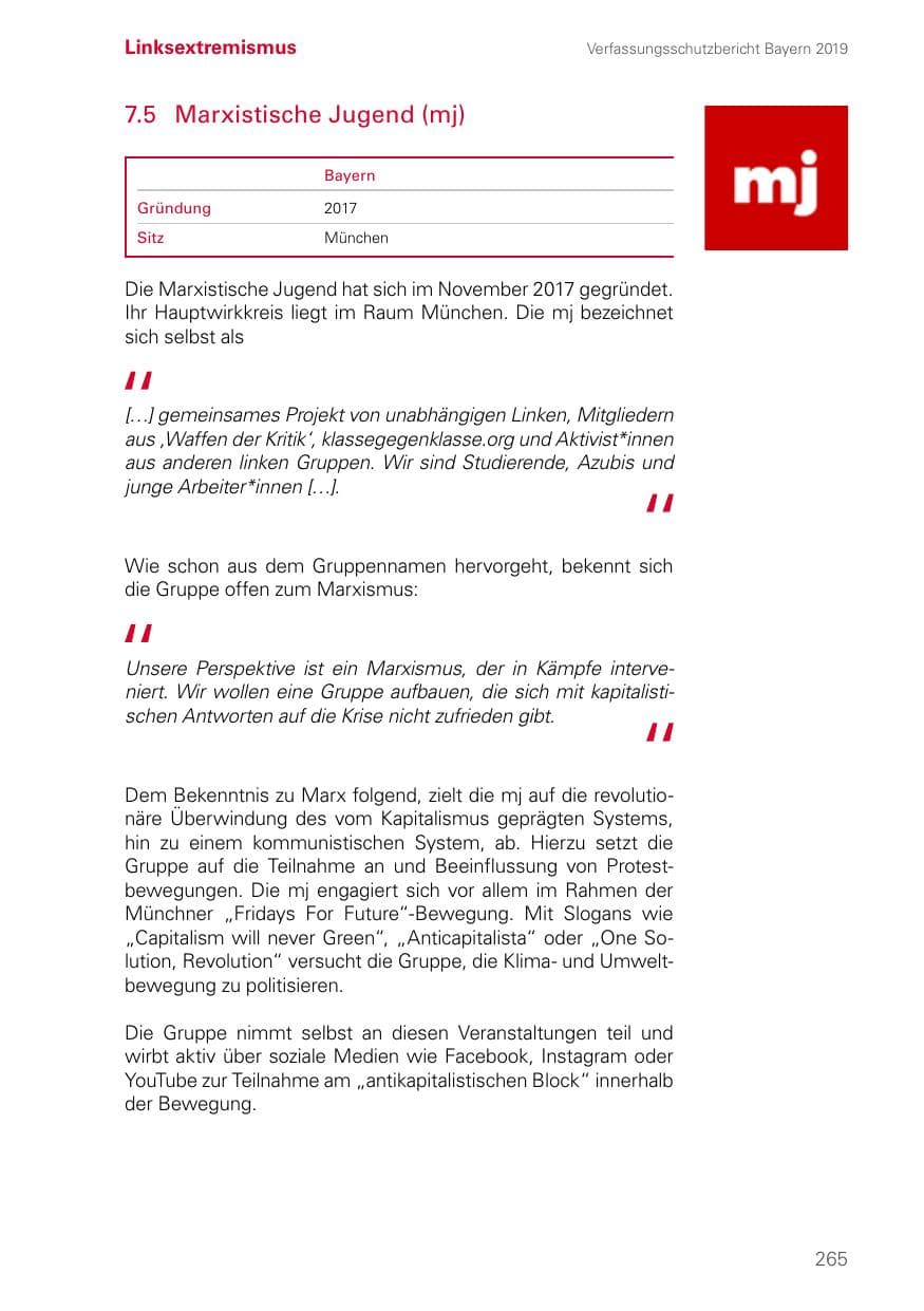 Seite 265 des Verfassungsschutzbericht 2019 Bayern