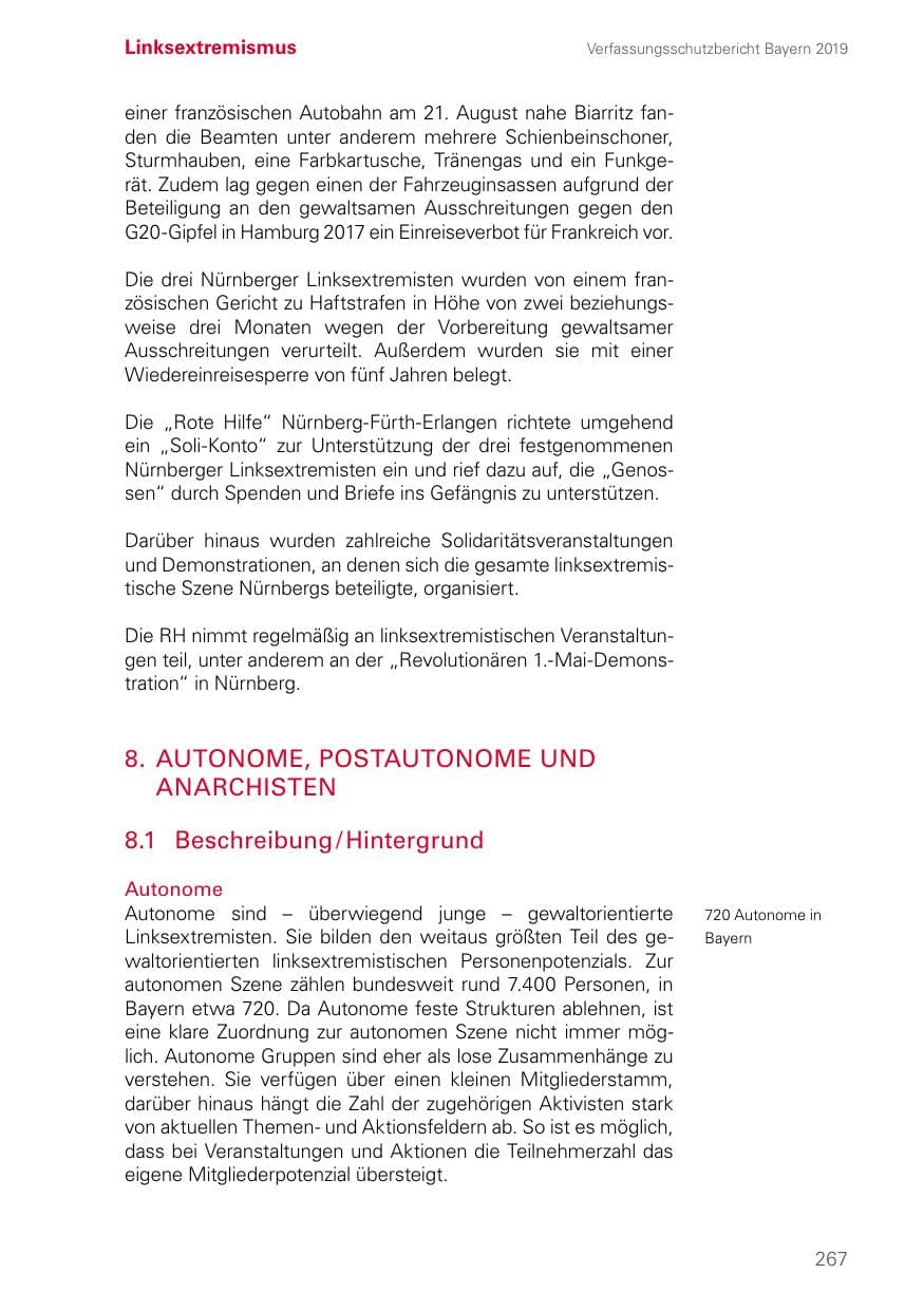 Seite 267 des Verfassungsschutzbericht 2019 Bayern