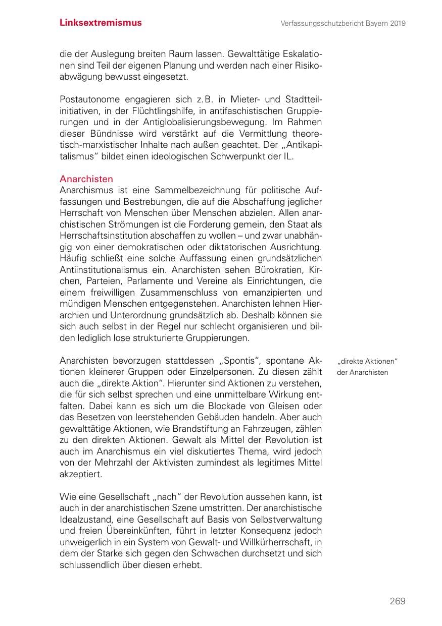 Seite 269 des Verfassungsschutzbericht 2019 Bayern