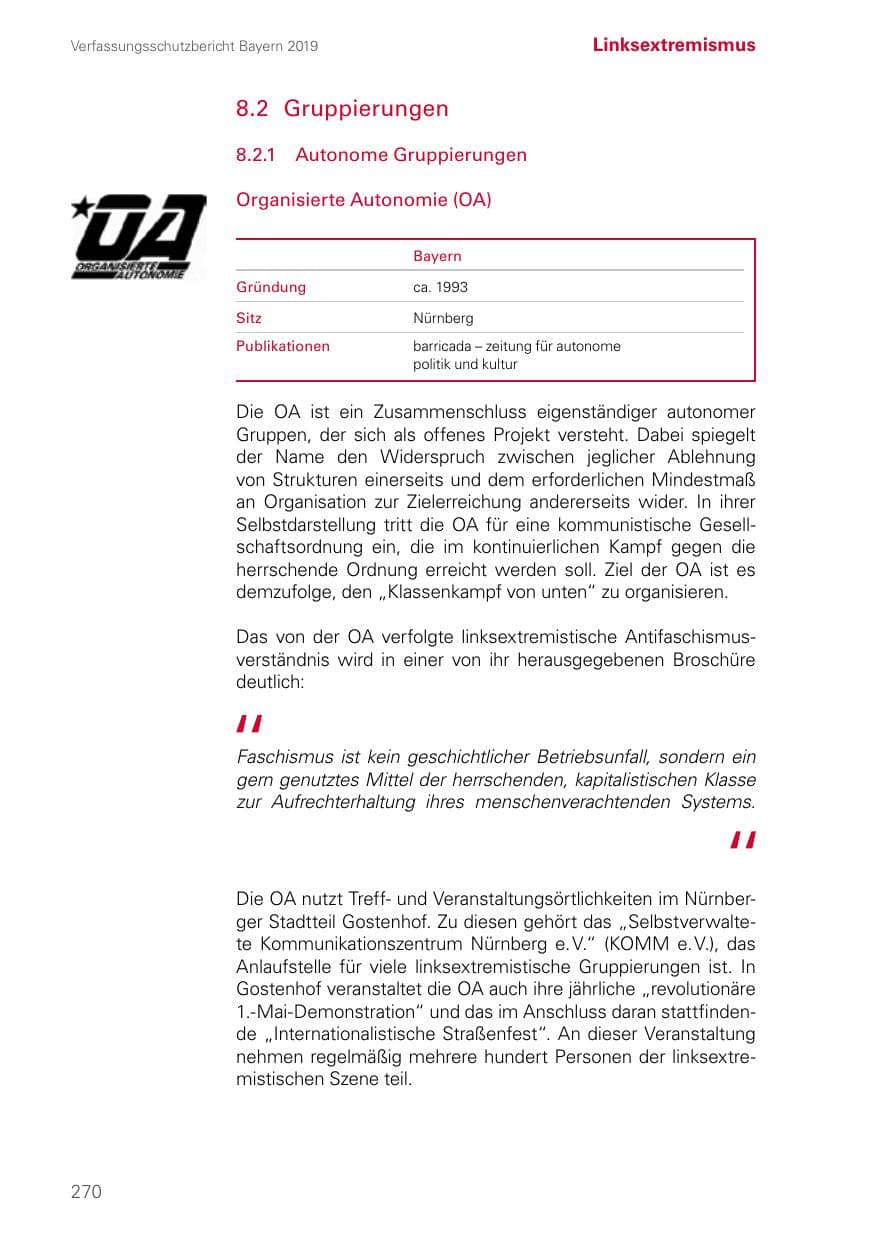 Seite 270 des Verfassungsschutzbericht 2019 Bayern