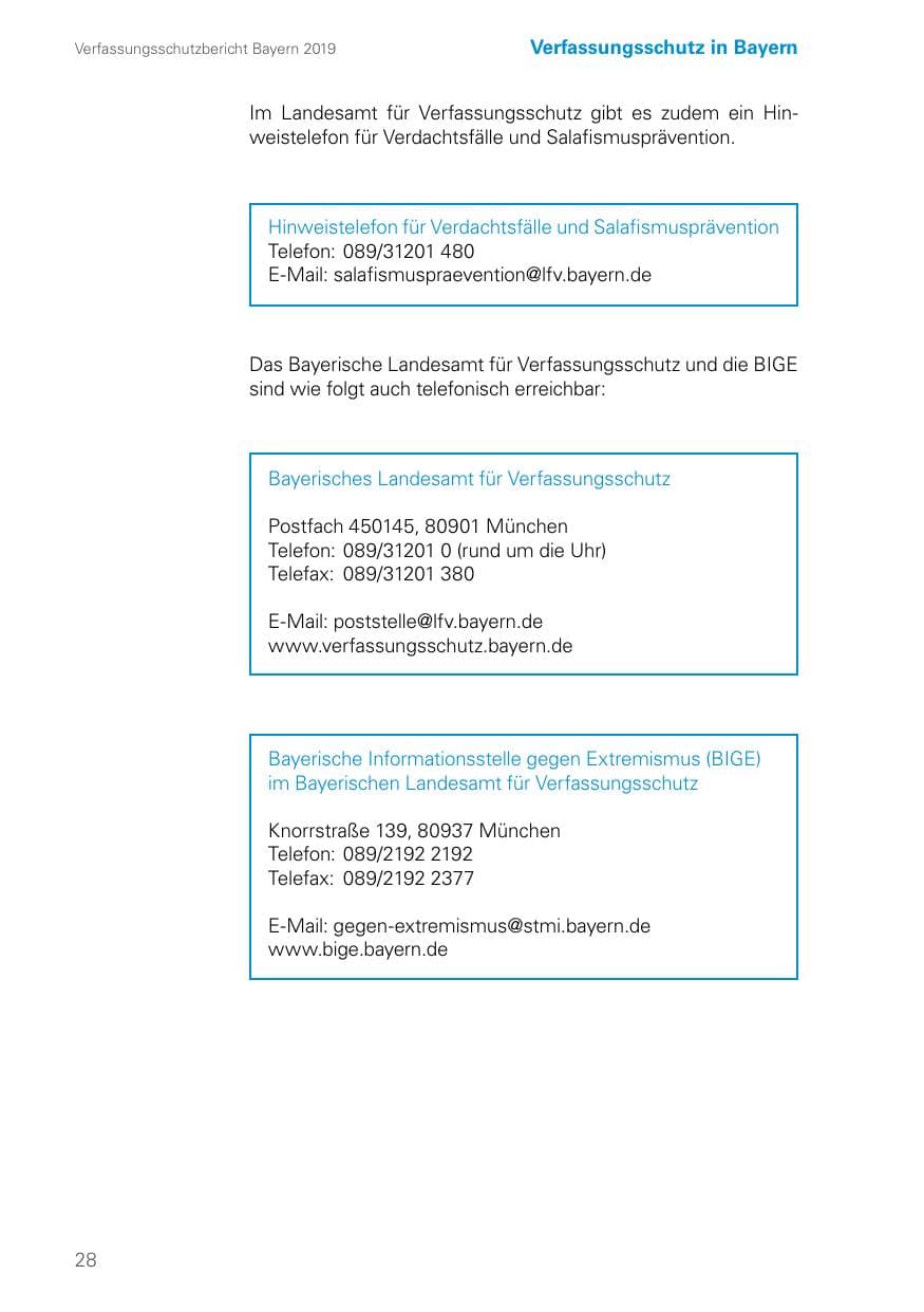 Seite 28 des Verfassungsschutzbericht 2019 Bayern