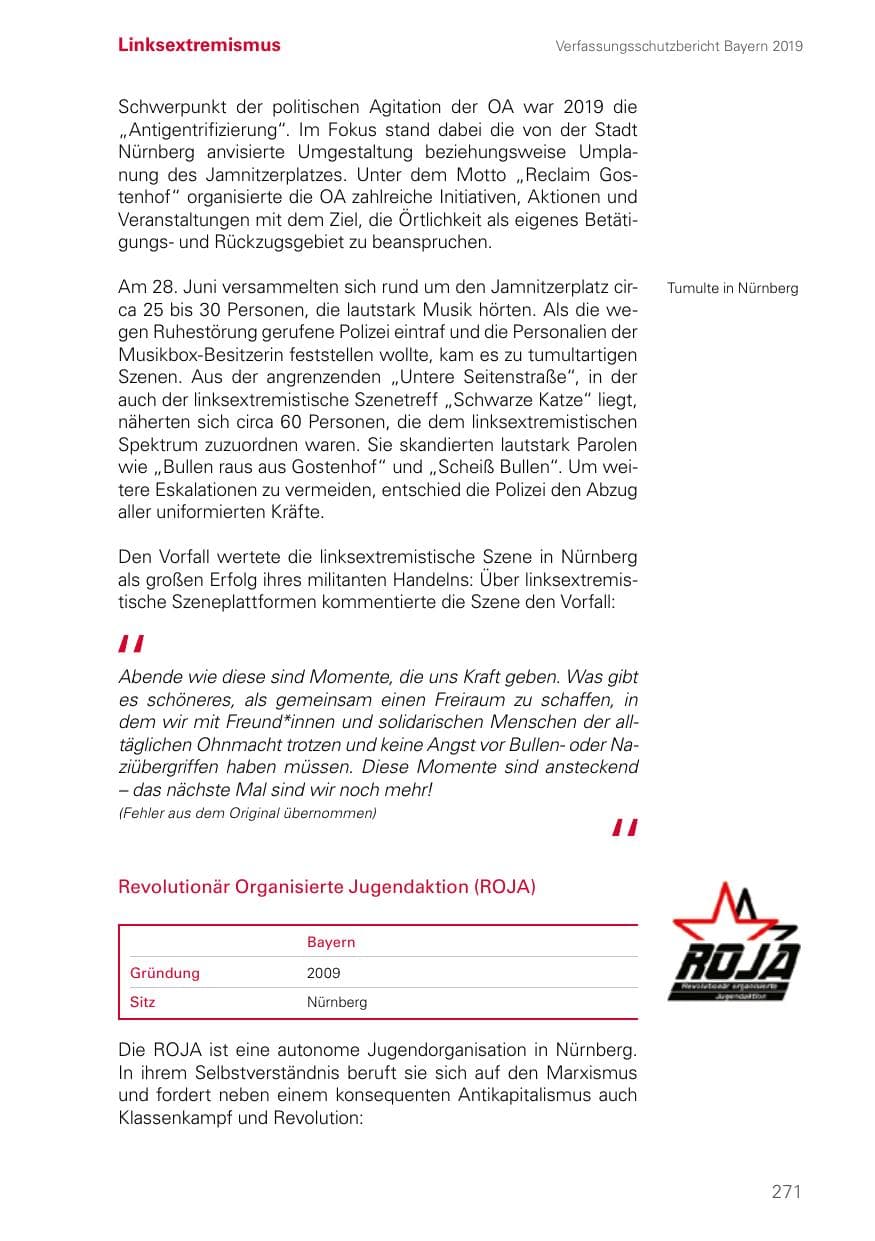 Seite 271 des Verfassungsschutzbericht 2019 Bayern