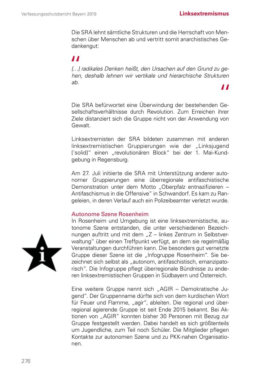 Seite 276 des Verfassungsschutzbericht 2019 Bayern