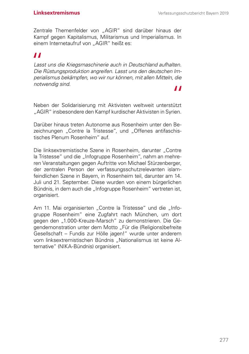 Seite 277 des Verfassungsschutzbericht 2019 Bayern