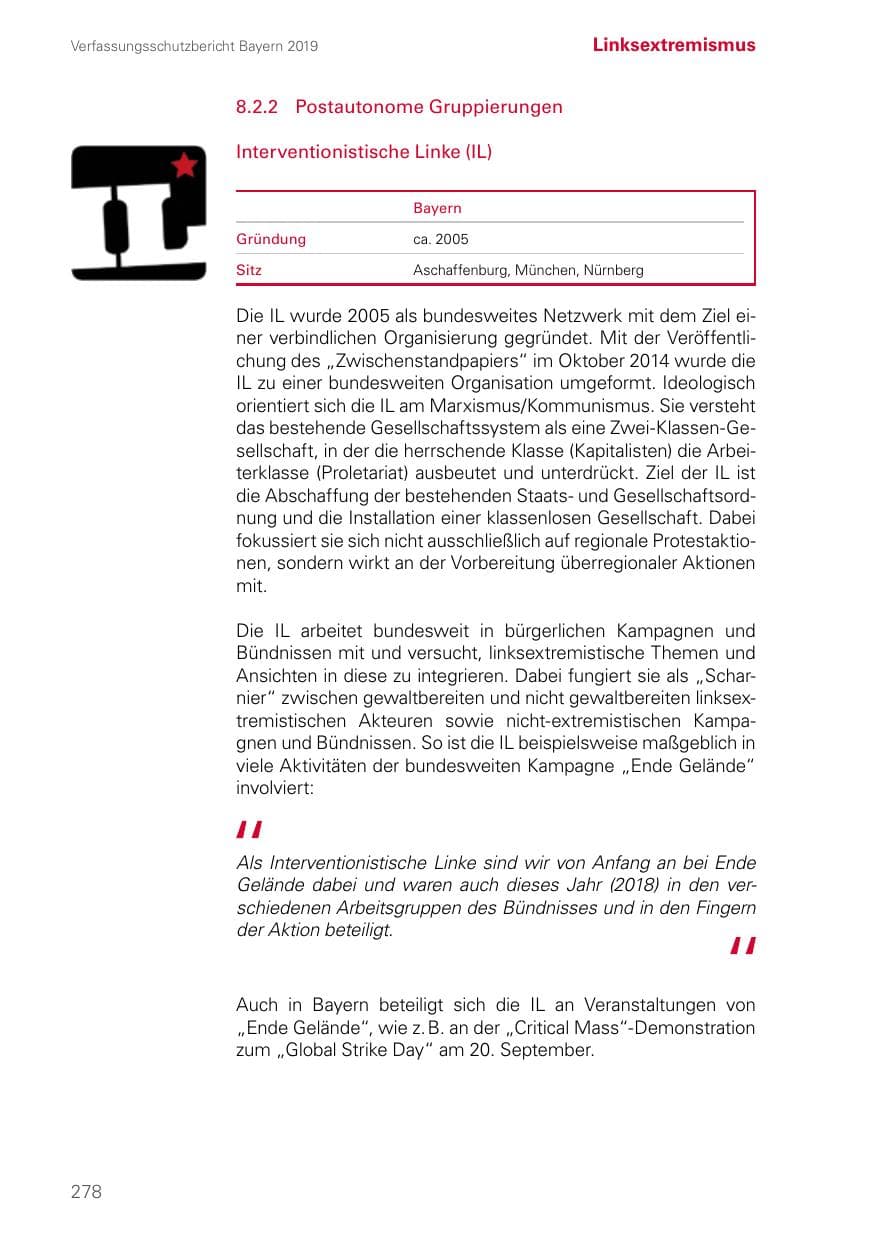 Seite 278 des Verfassungsschutzbericht 2019 Bayern