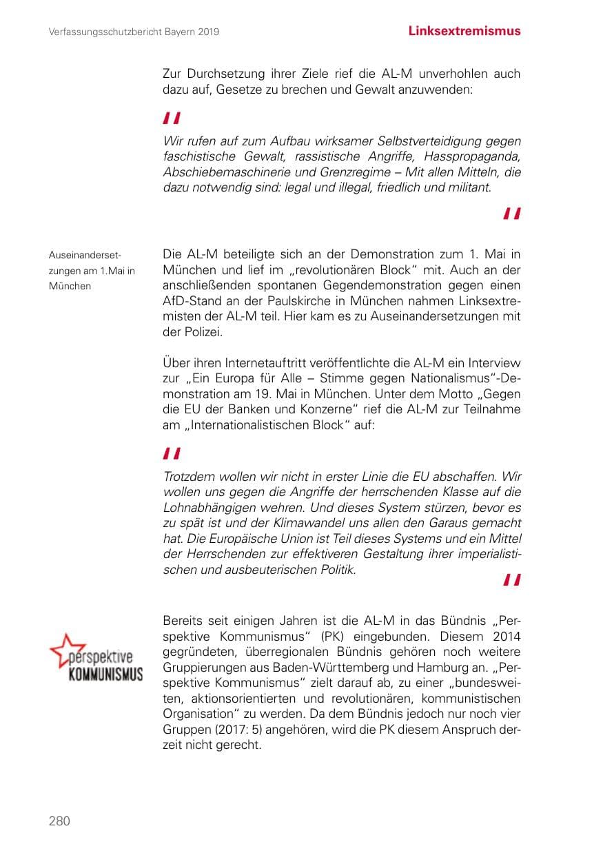 Seite 280 des Verfassungsschutzbericht 2019 Bayern