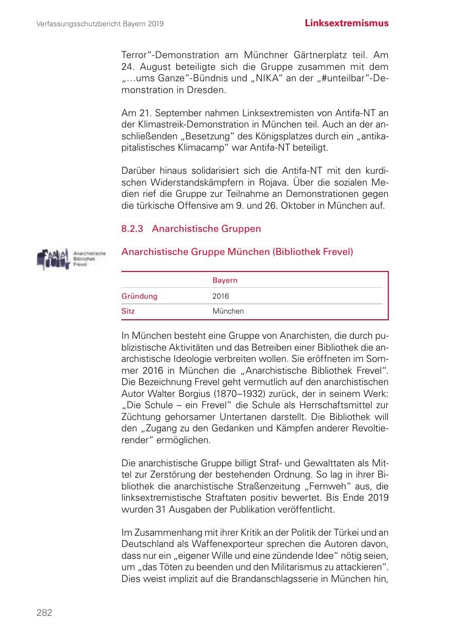 Seite 282 des Verfassungsschutzbericht 2019 Bayern