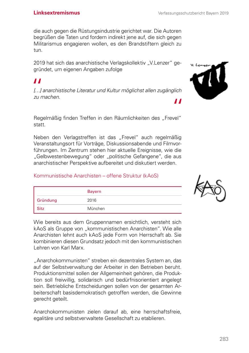 Seite 283 des Verfassungsschutzbericht 2019 Bayern