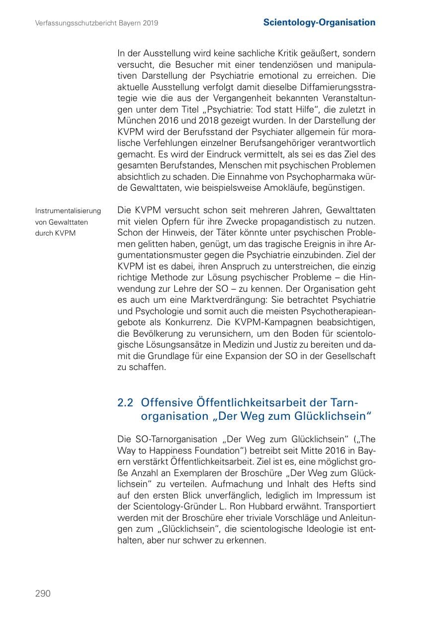 Seite 290 des Verfassungsschutzbericht 2019 Bayern