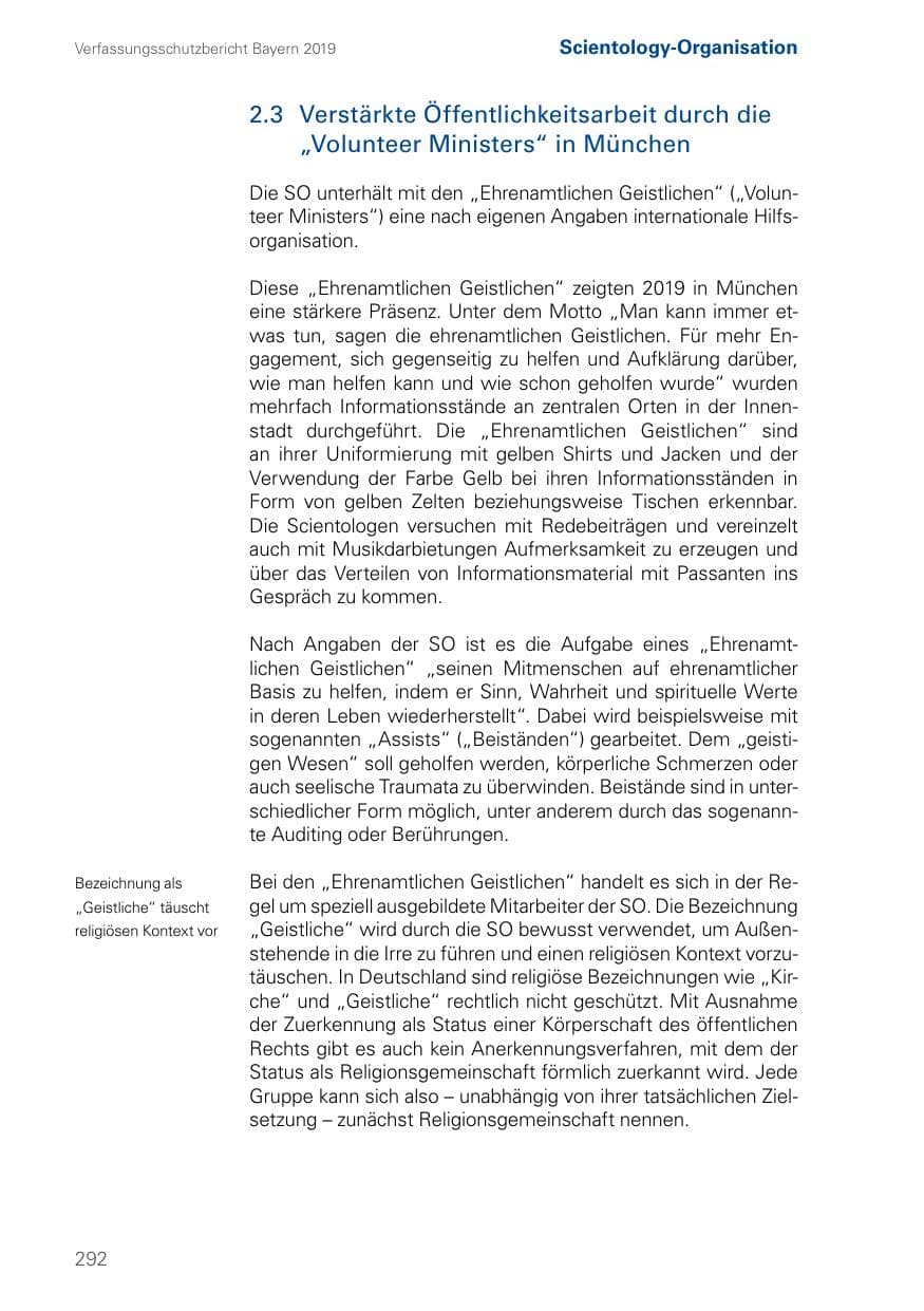 Seite 292 des Verfassungsschutzbericht 2019 Bayern