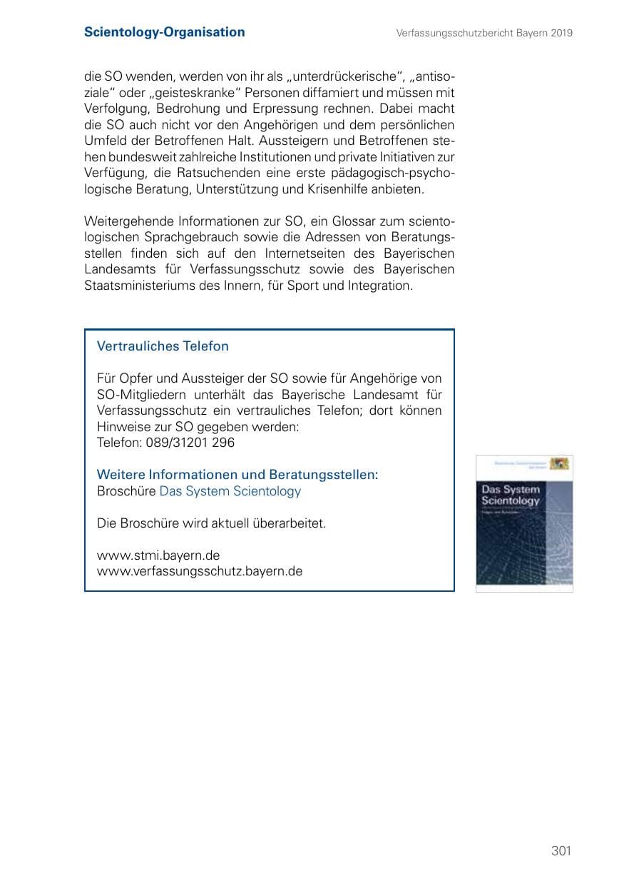 Seite 301 des Verfassungsschutzbericht 2019 Bayern