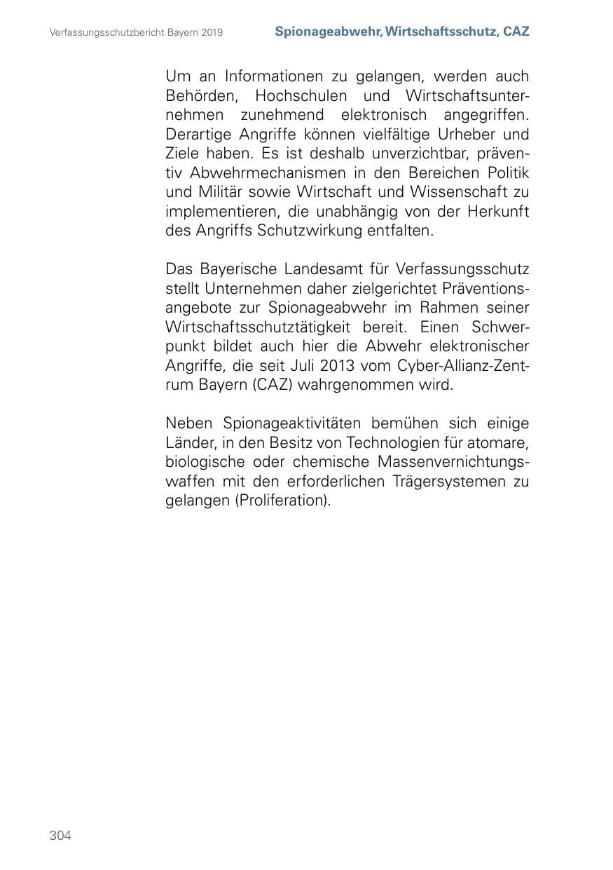 Seite 304 des Verfassungsschutzbericht 2019 Bayern