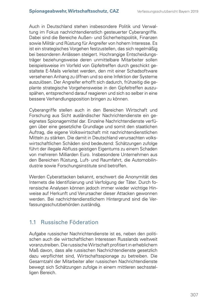 Seite 307 des Verfassungsschutzbericht 2019 Bayern