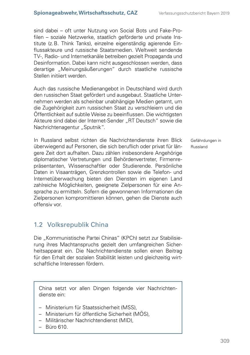 Seite 309 des Verfassungsschutzbericht 2019 Bayern