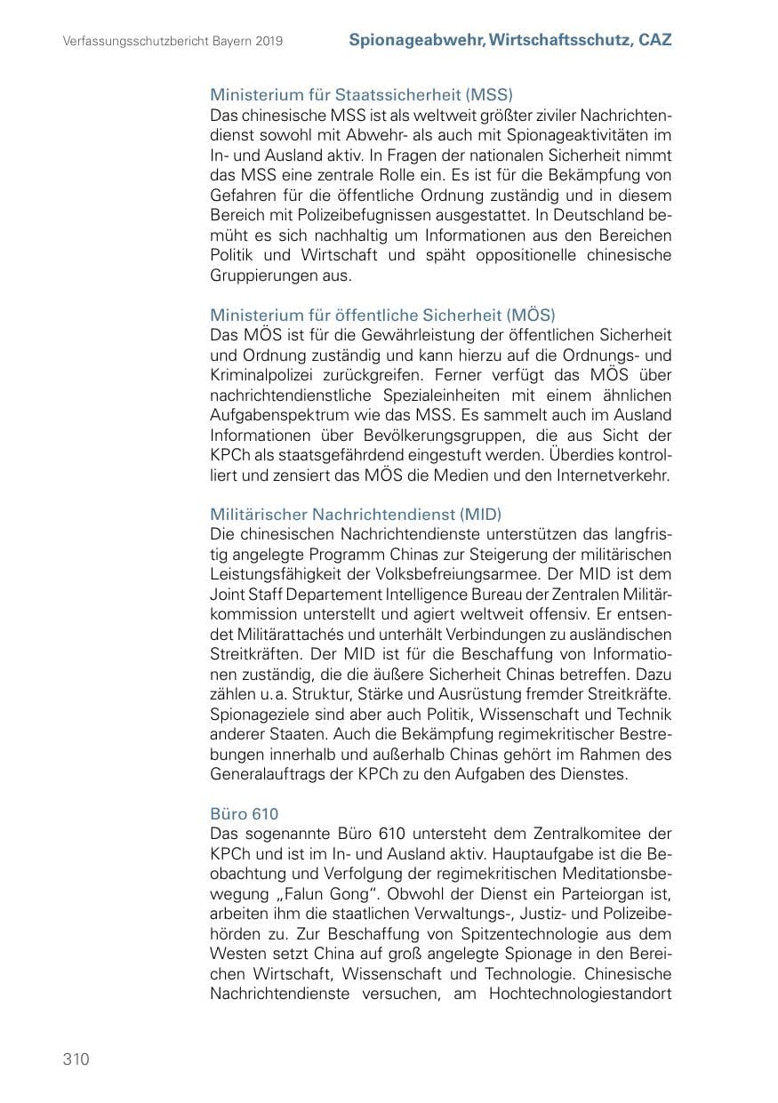 Seite 310 des Verfassungsschutzbericht 2019 Bayern
