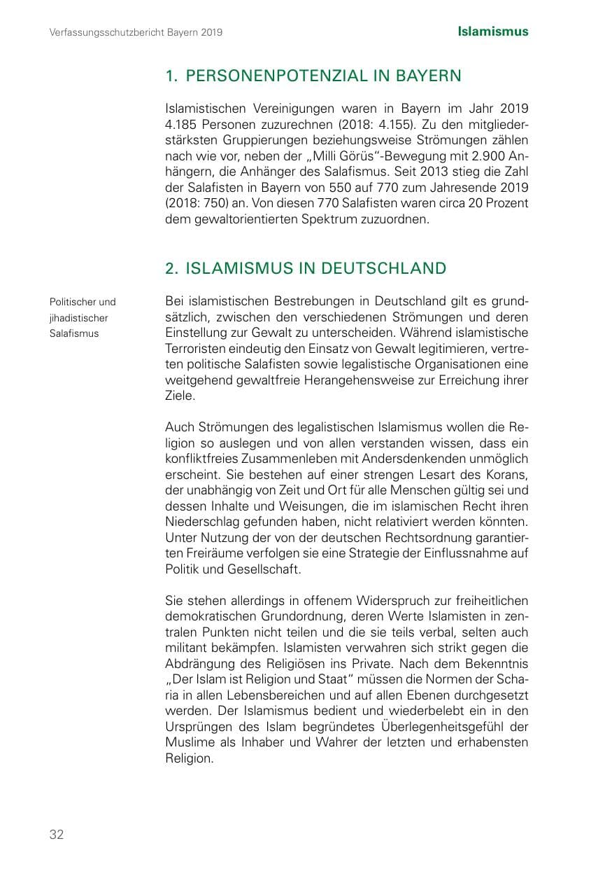 Seite 32 des Verfassungsschutzbericht 2019 Bayern