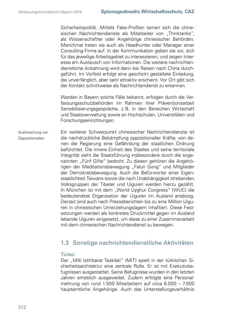 Seite 312 des Verfassungsschutzbericht 2019 Bayern