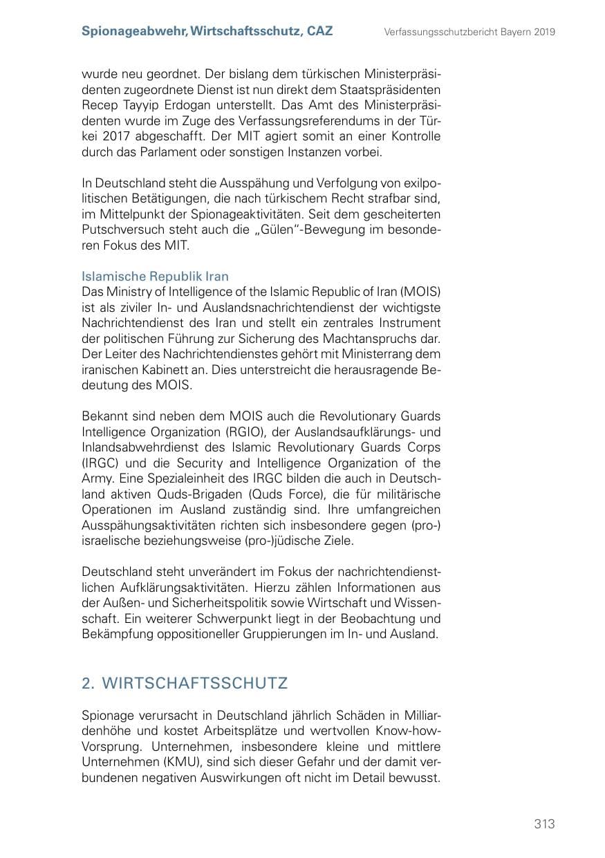 Seite 313 des Verfassungsschutzbericht 2019 Bayern