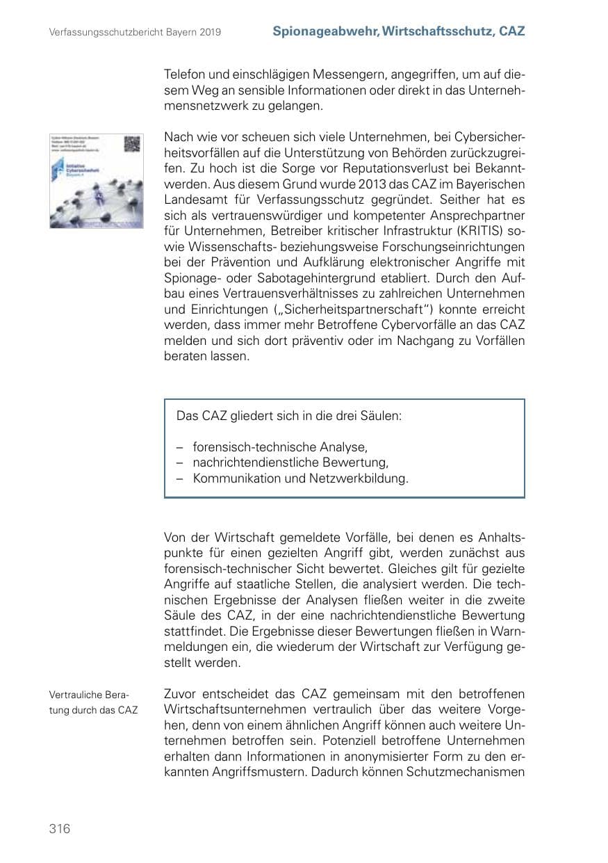Seite 316 des Verfassungsschutzbericht 2019 Bayern