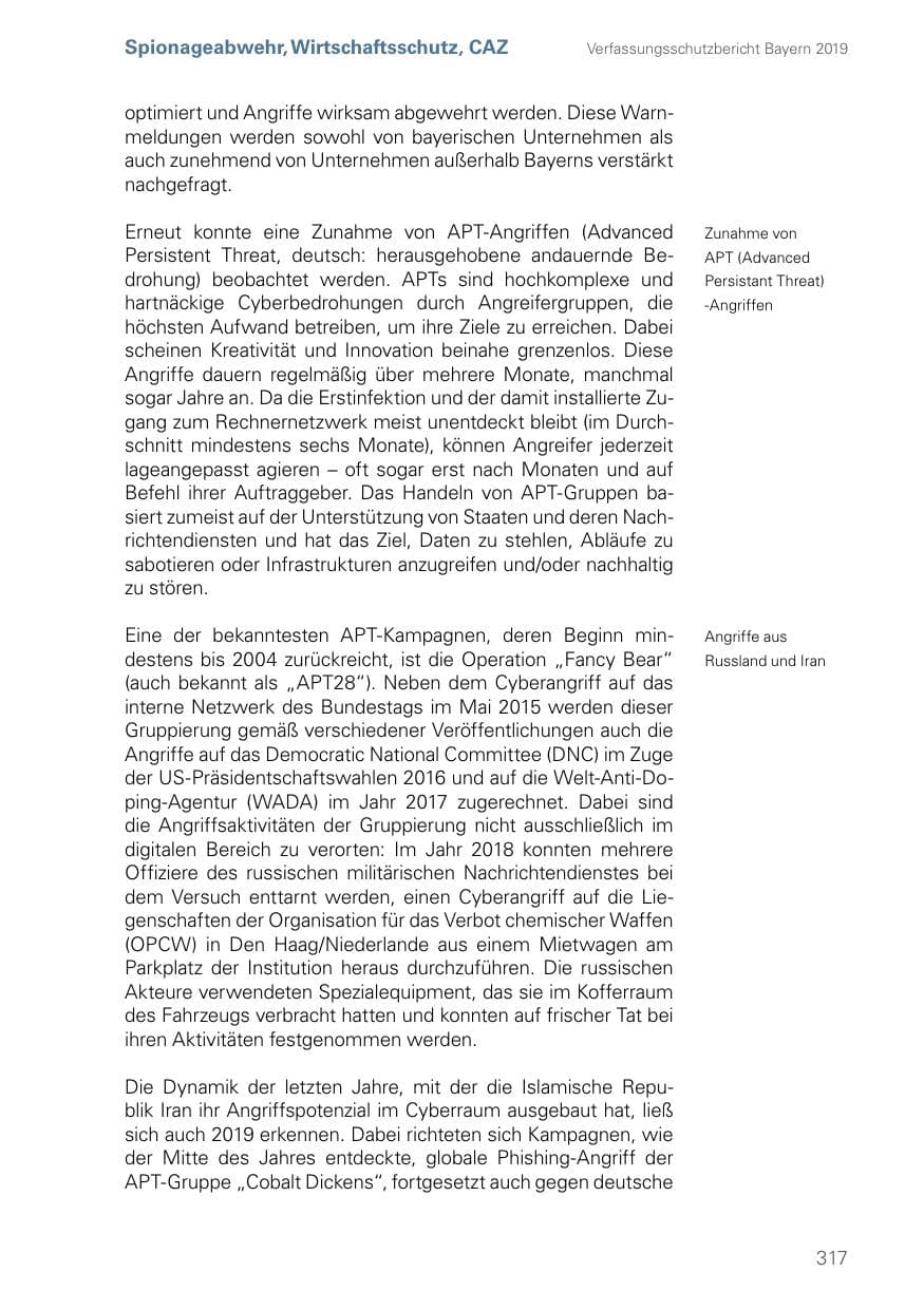 Seite 317 des Verfassungsschutzbericht 2019 Bayern
