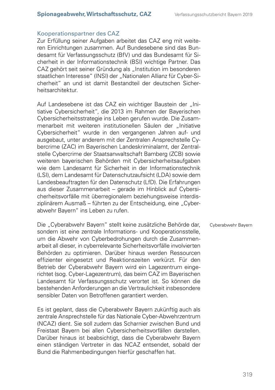 Seite 319 des Verfassungsschutzbericht 2019 Bayern