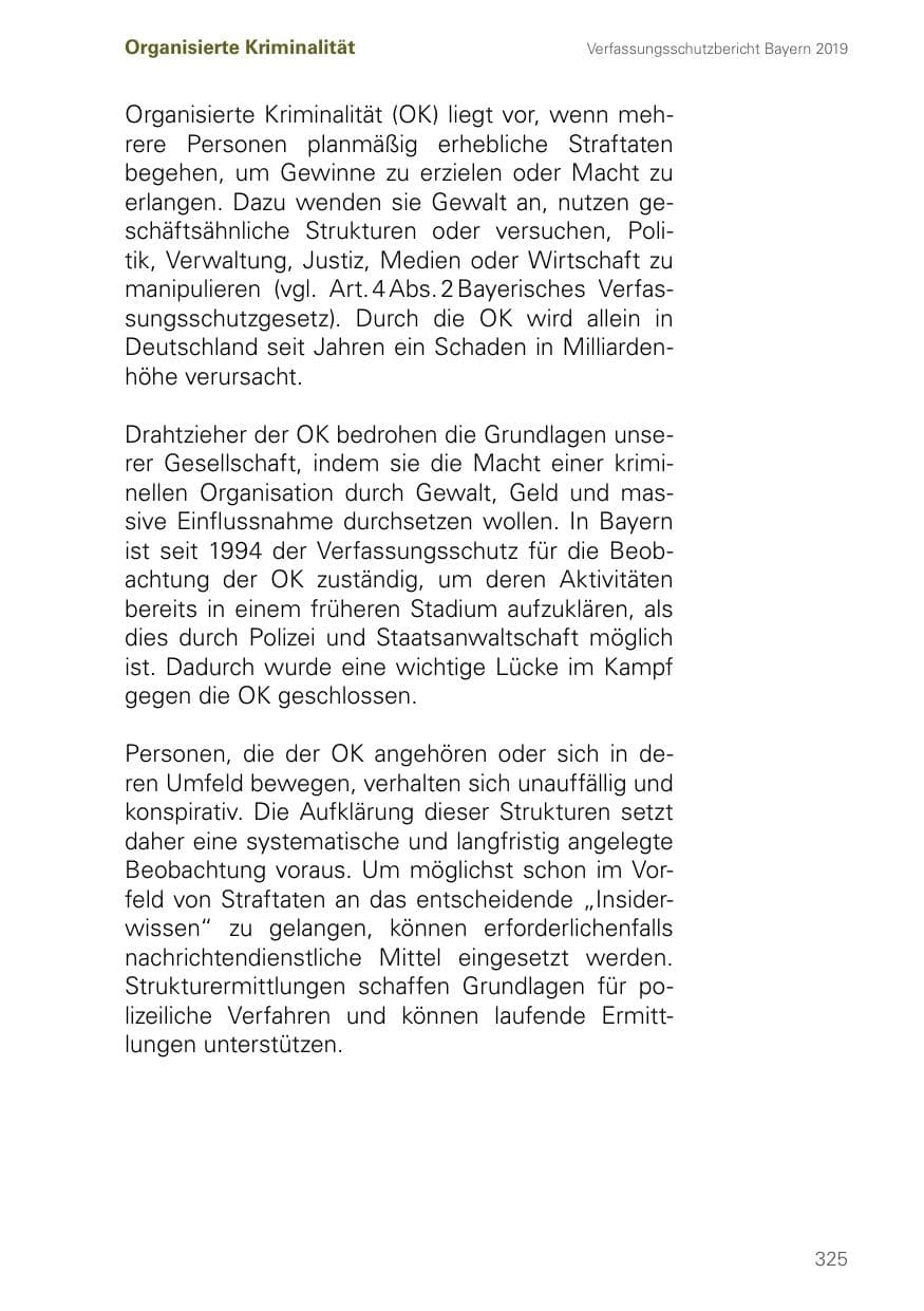 Seite 325 des Verfassungsschutzbericht 2019 Bayern
