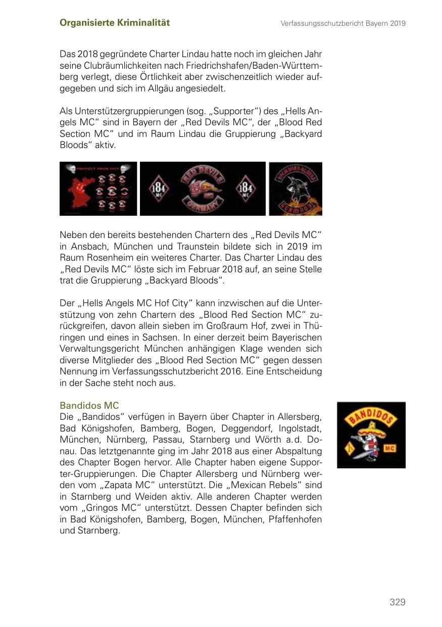 Seite 329 des Verfassungsschutzbericht 2019 Bayern