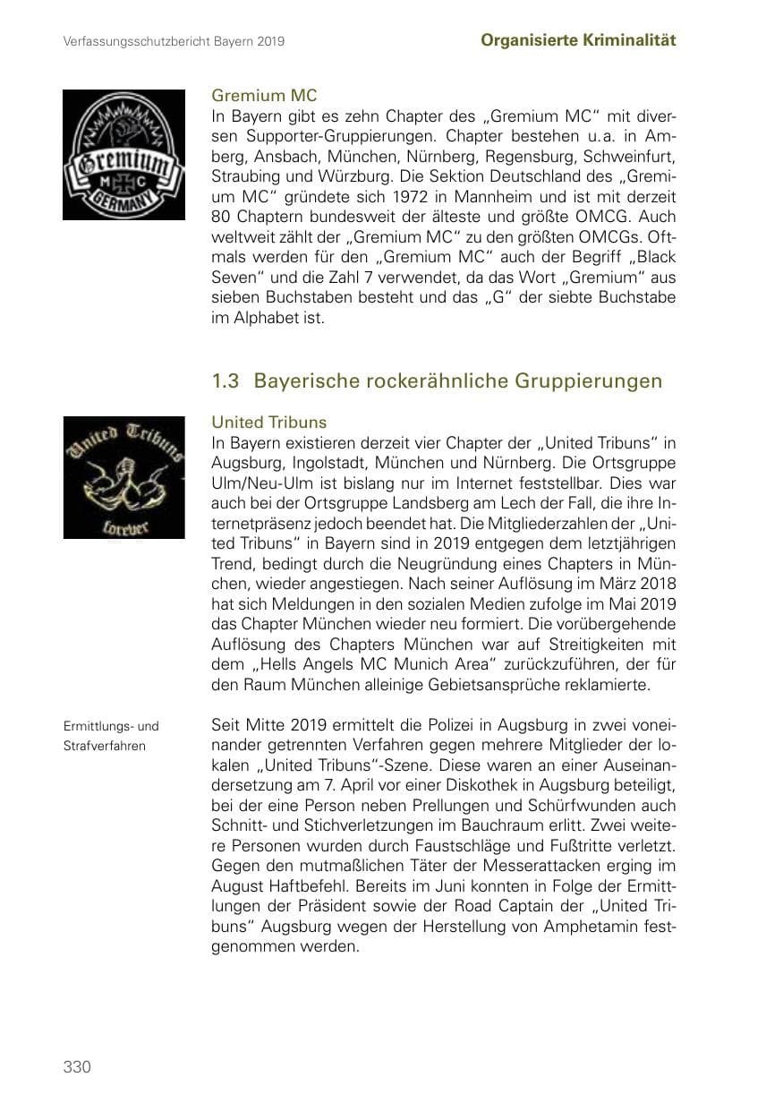 Seite 330 des Verfassungsschutzbericht 2019 Bayern