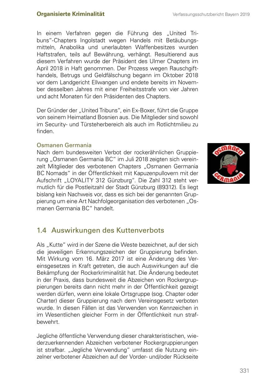 Seite 331 des Verfassungsschutzbericht 2019 Bayern