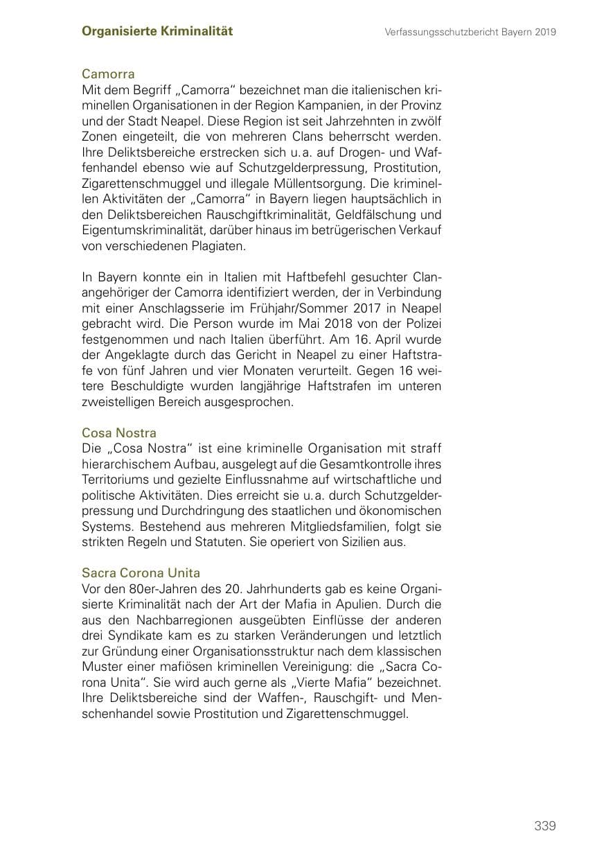 Seite 339 des Verfassungsschutzbericht 2019 Bayern