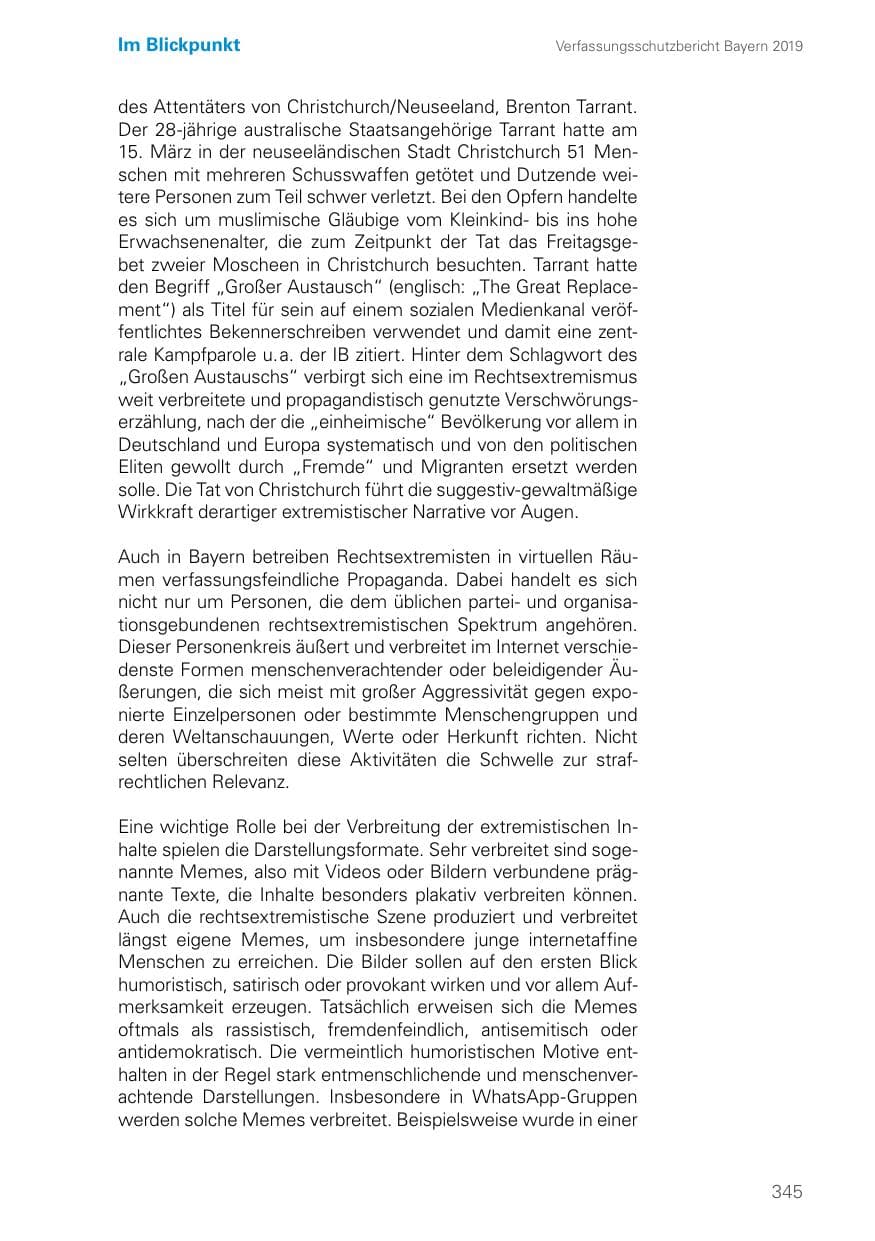 Seite 345 des Verfassungsschutzbericht 2019 Bayern