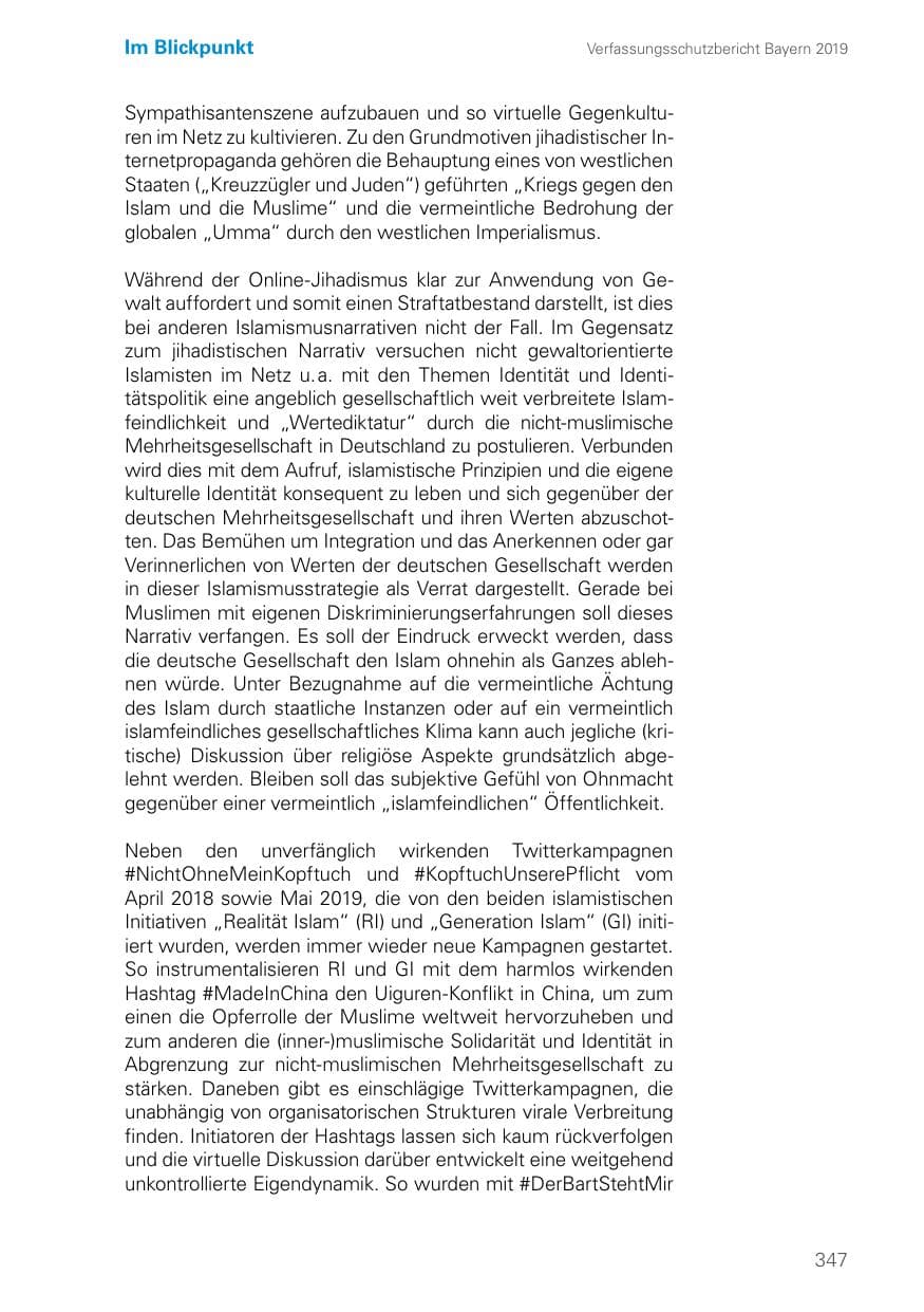 Seite 347 des Verfassungsschutzbericht 2019 Bayern