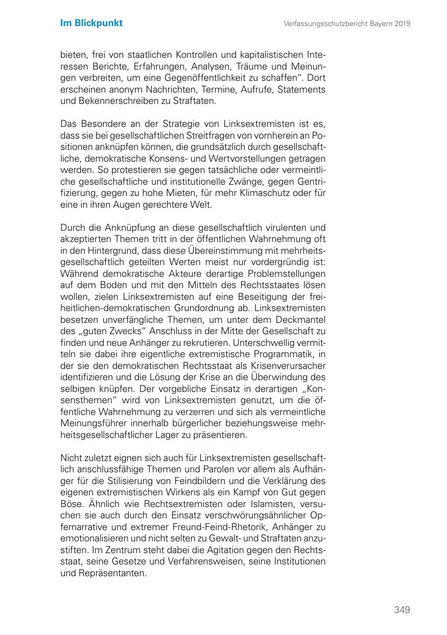 Seite 349 des Verfassungsschutzbericht 2019 Bayern