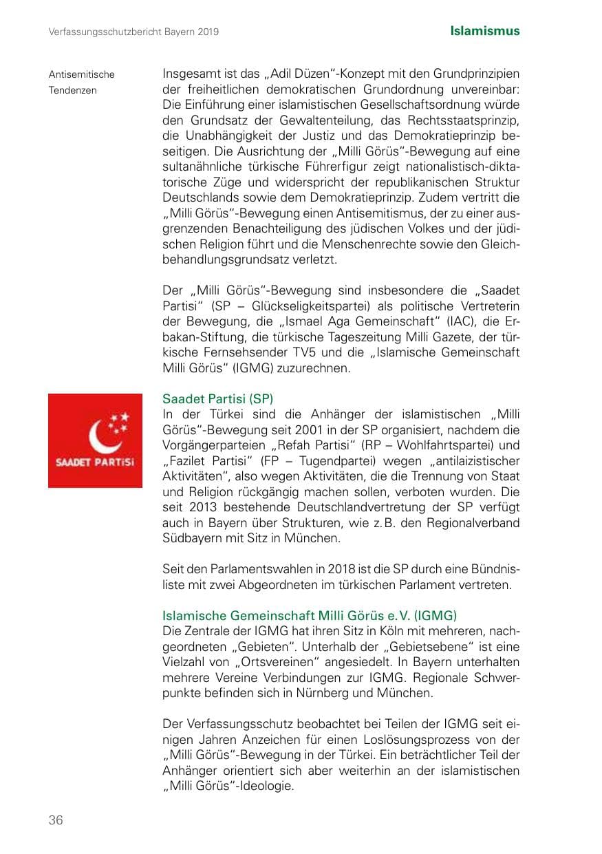 Seite 36 des Verfassungsschutzbericht 2019 Bayern