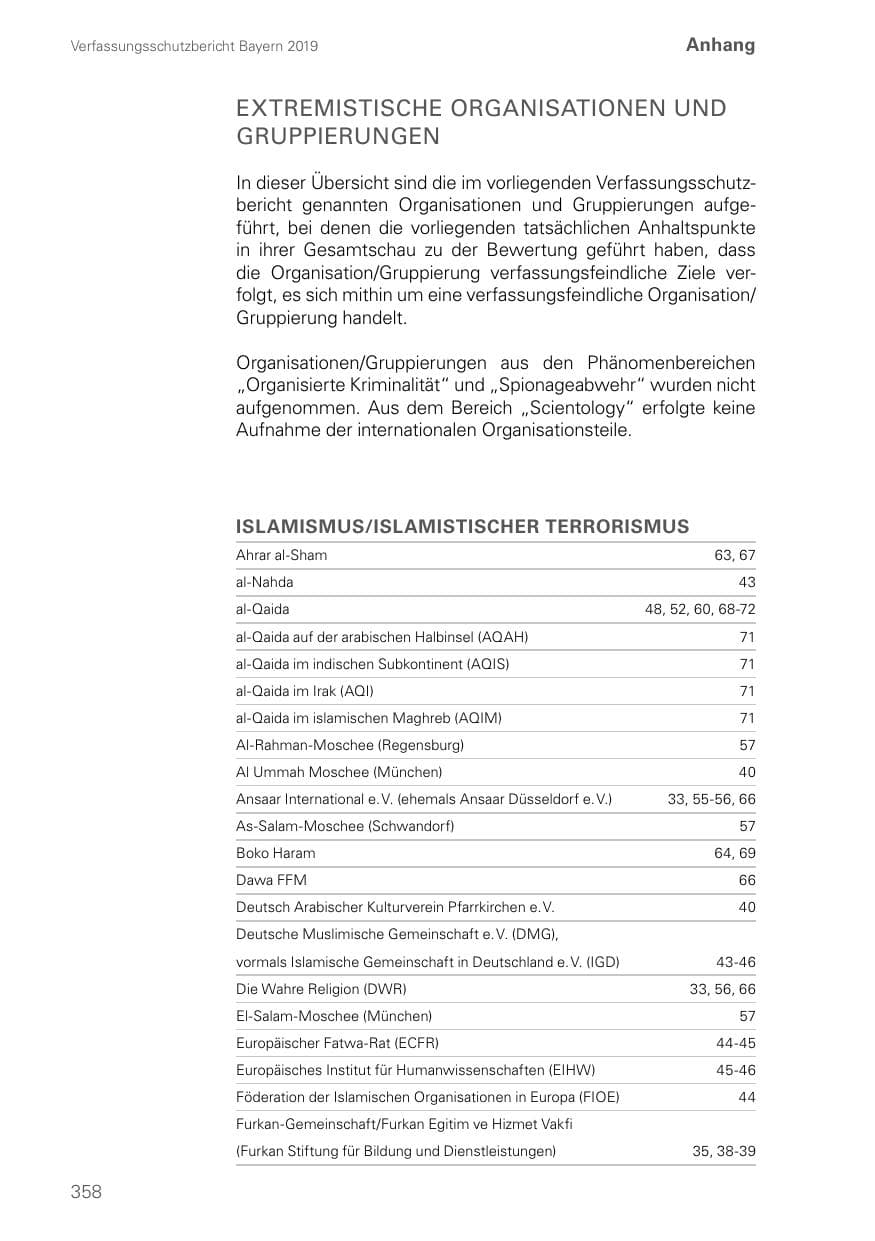 Seite 358 des Verfassungsschutzbericht 2019 Bayern