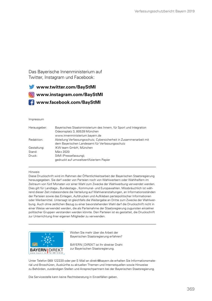 Seite 369 des Verfassungsschutzbericht 2019 Bayern
