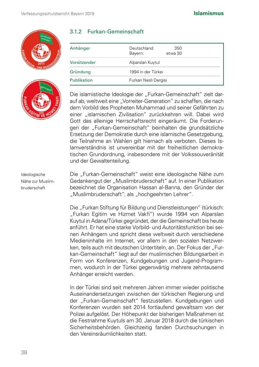 Seite 38 des Verfassungsschutzbericht 2019 Bayern