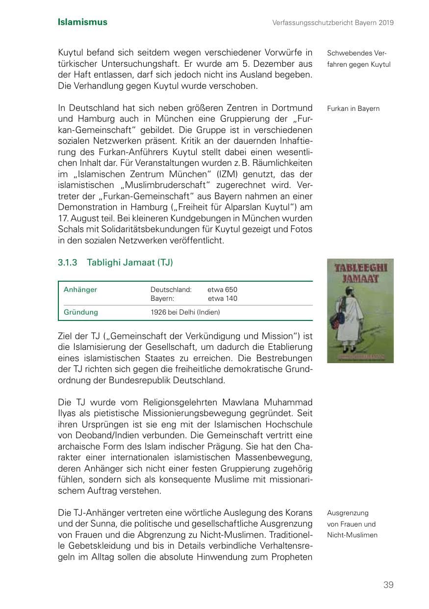 Seite 39 des Verfassungsschutzbericht 2019 Bayern