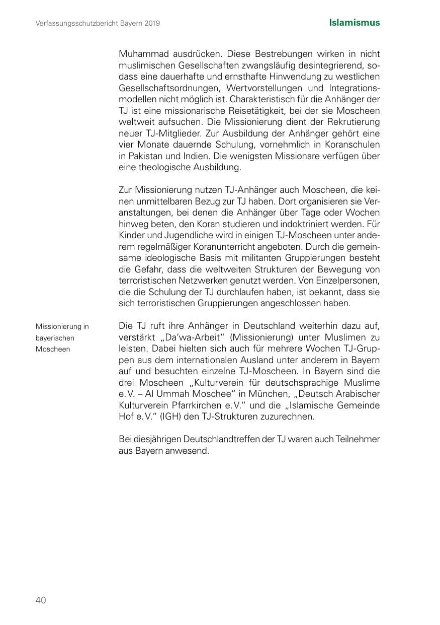 Seite 40 des Verfassungsschutzbericht 2019 Bayern