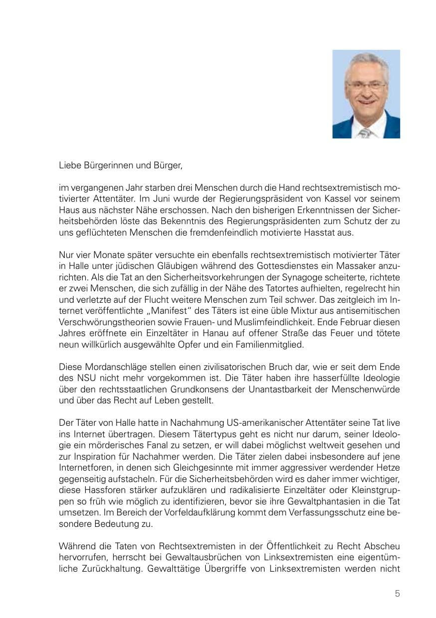 Seite 5 des Verfassungsschutzbericht 2019 Bayern