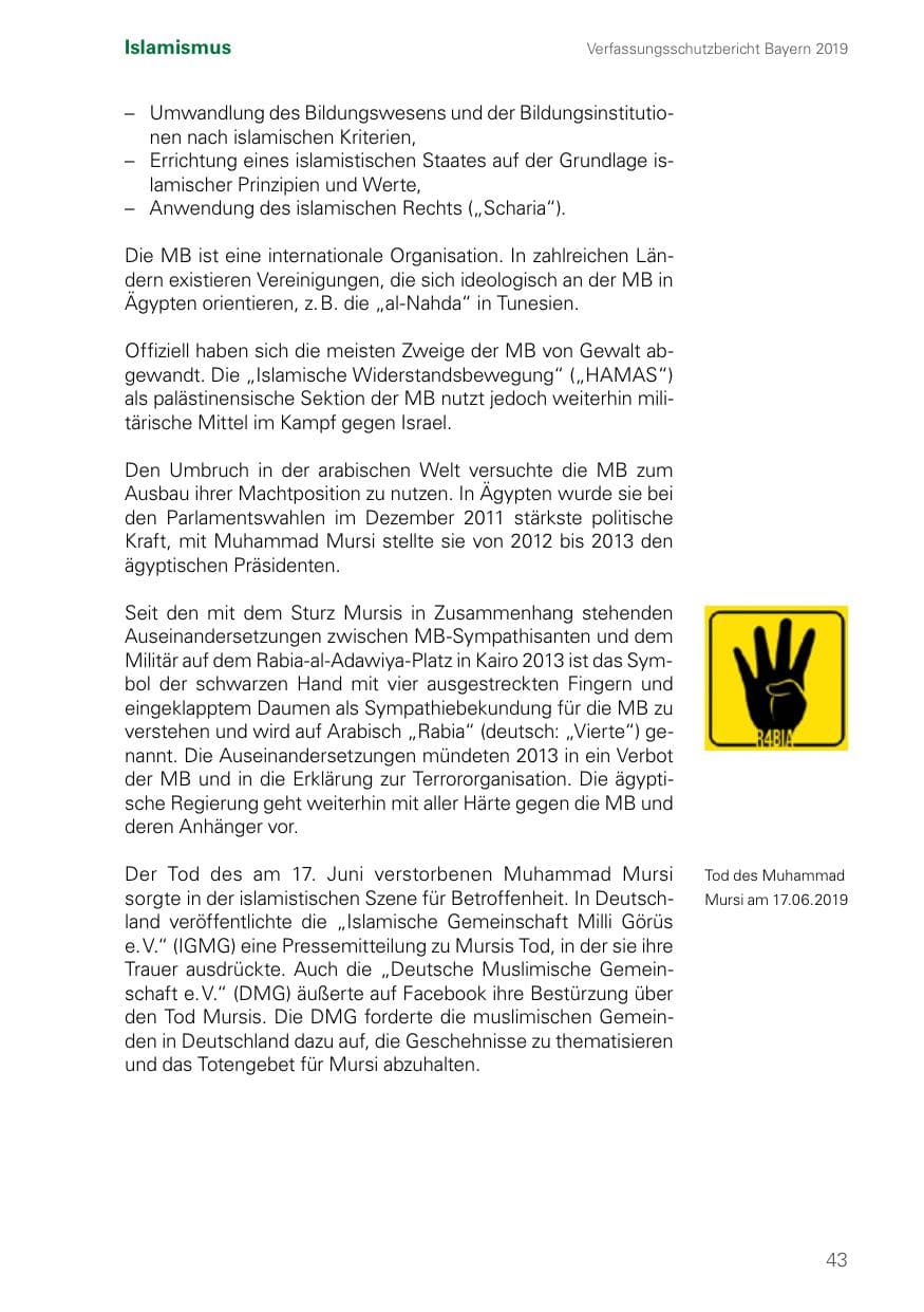 Seite 43 des Verfassungsschutzbericht 2019 Bayern
