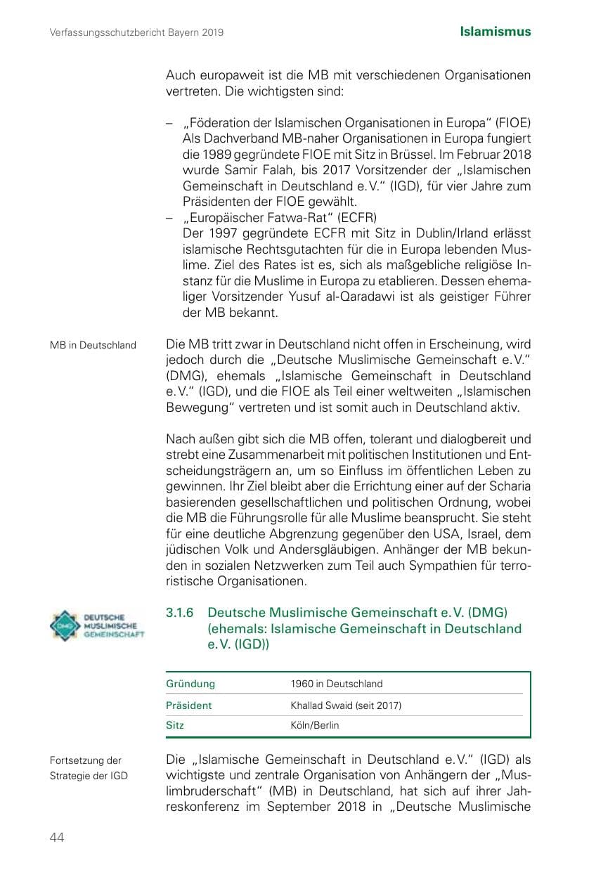 Seite 44 des Verfassungsschutzbericht 2019 Bayern