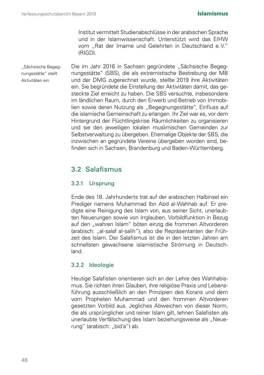 Seite 46 des Verfassungsschutzbericht 2019 Bayern
