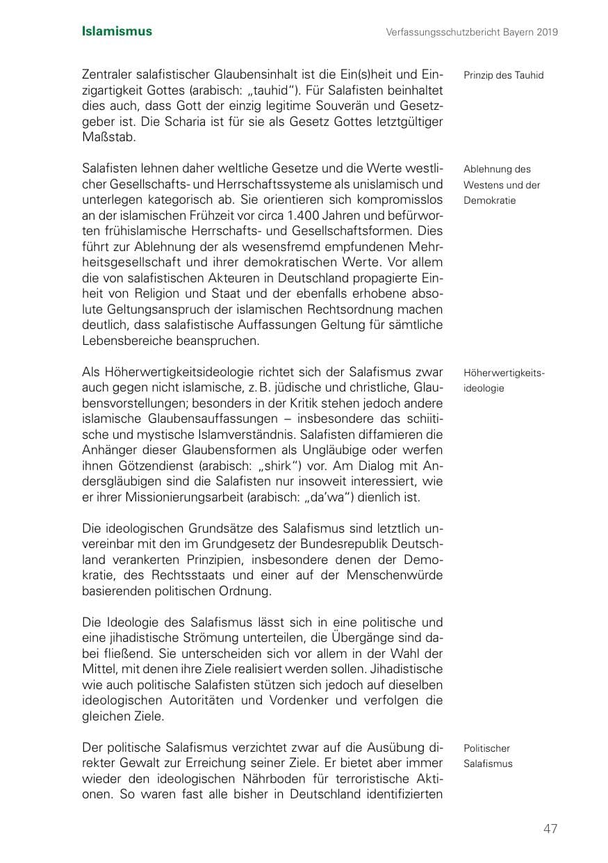 Seite 47 des Verfassungsschutzbericht 2019 Bayern
