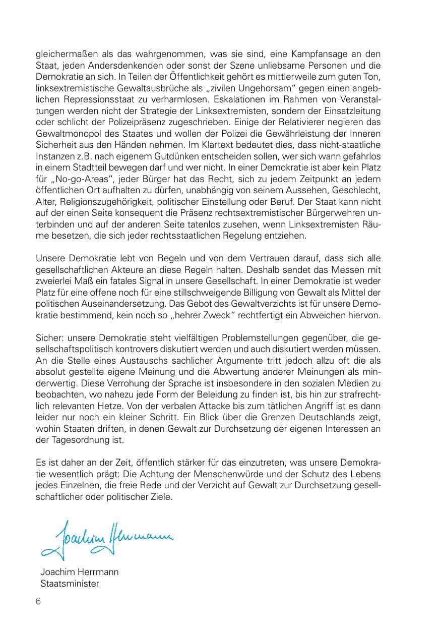 Seite 6 des Verfassungsschutzbericht 2019 Bayern