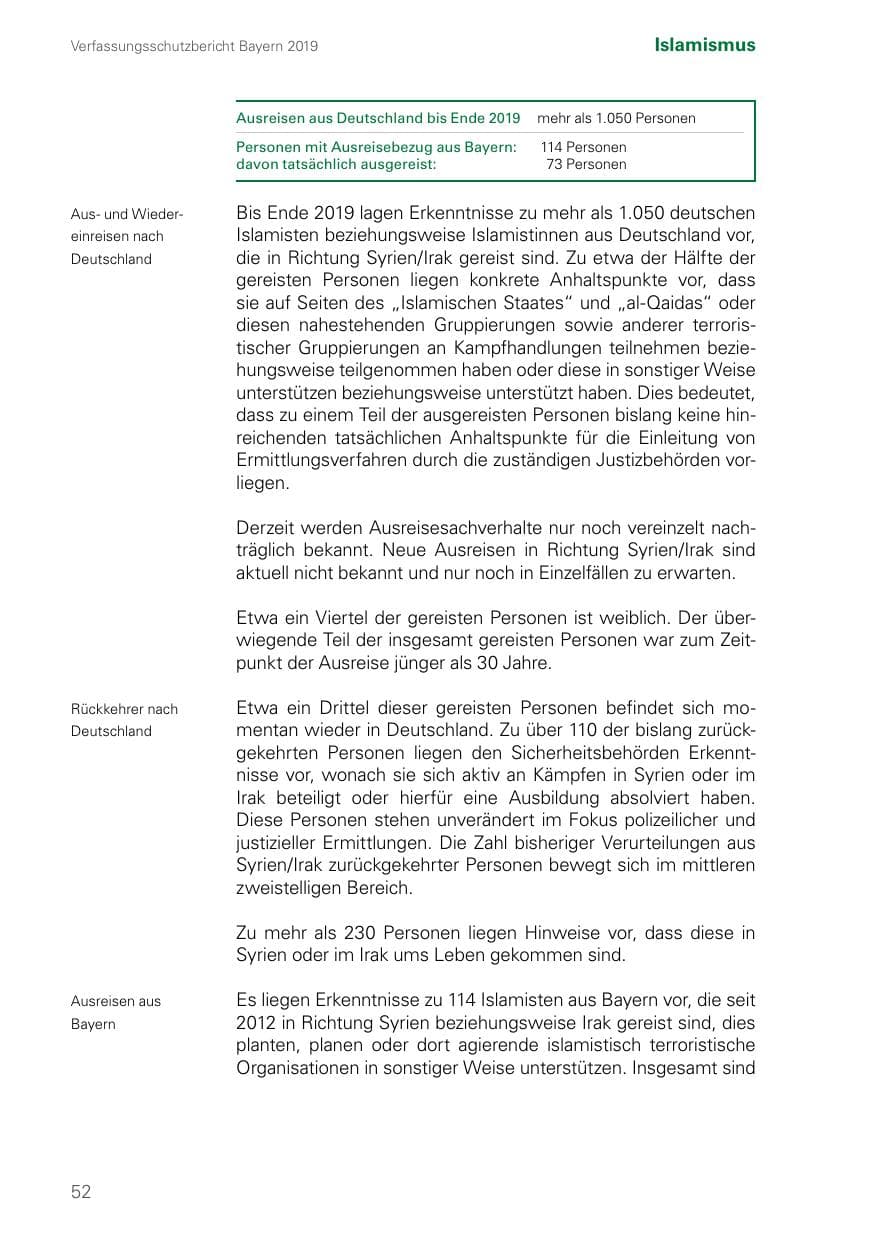 Seite 52 des Verfassungsschutzbericht 2019 Bayern