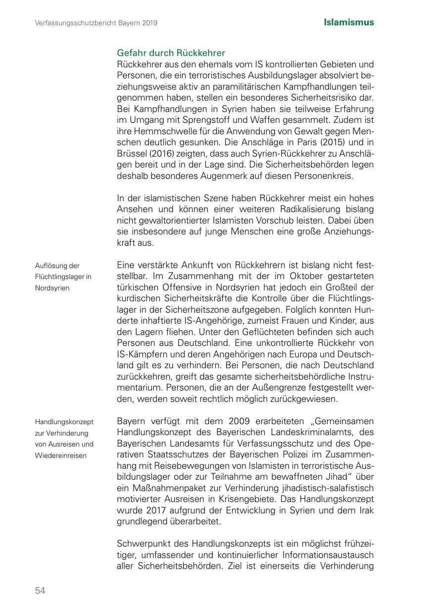 Seite 54 des Verfassungsschutzbericht 2019 Bayern